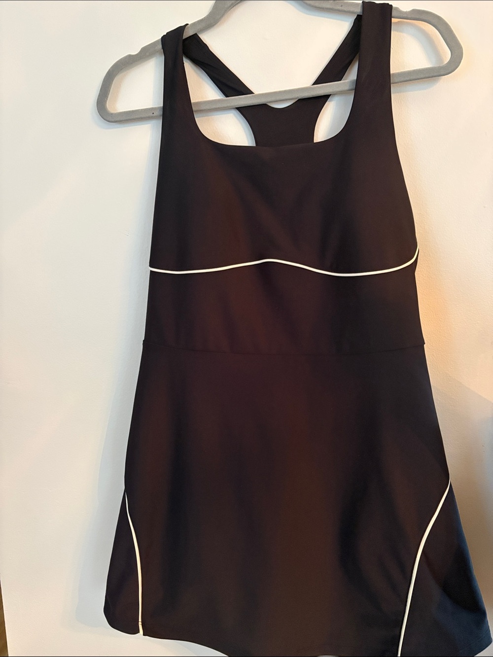 Girls Black One-Piece Swimdress with White Piping